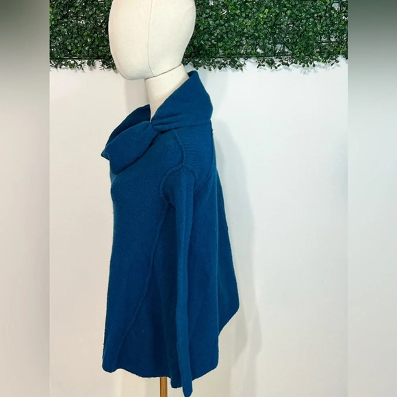 Free People Cotton Bohemian Cowl Neck Dark Teal Ribbed Oversized Sweater Size XS - Picture 2 of 16